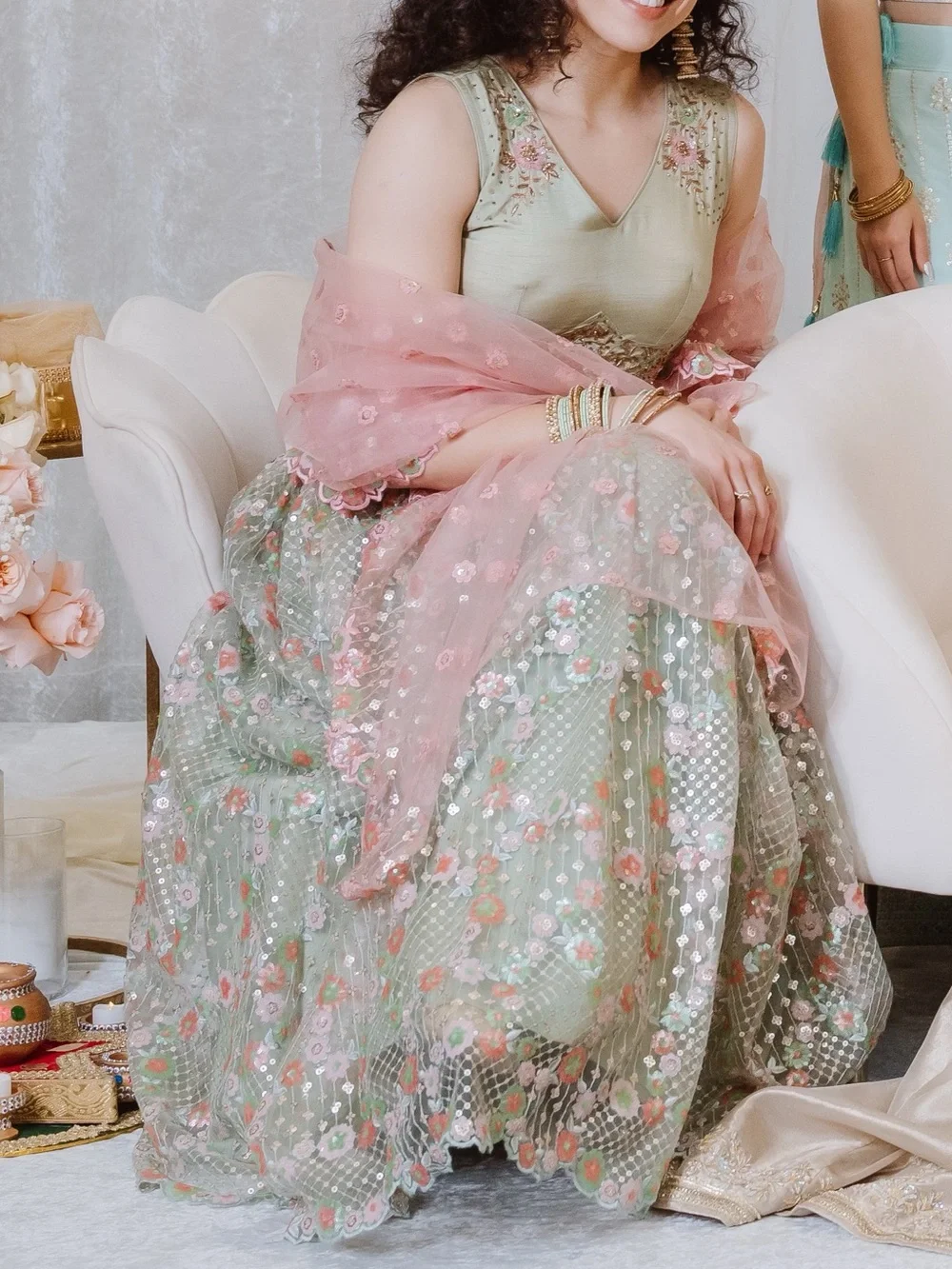 Sage Green Floral Lehenga
